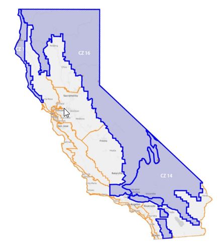 CA Climate zone map for Cold Climate Heat Pumps